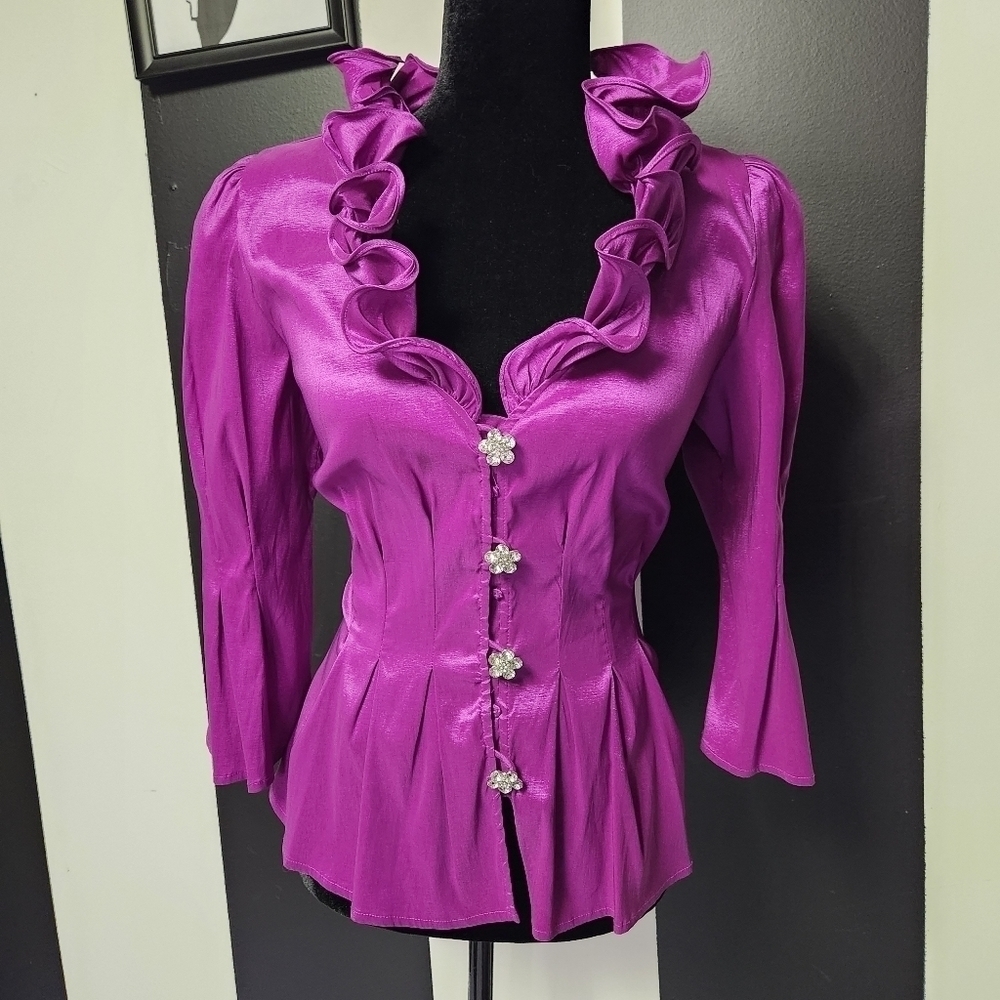 Fuscha ruffle neck cinch waist blouse